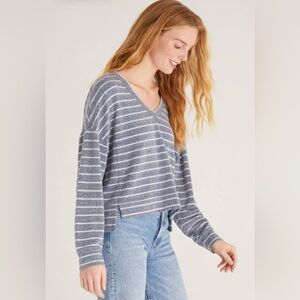 Z Supply Stripe Skimmer Weekender Top, Size Small, Blue with White Stripes